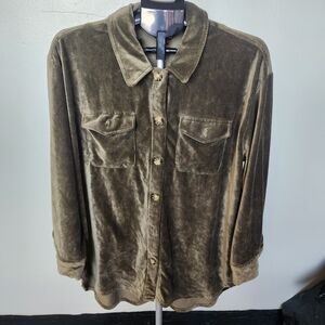 Nina Leonard Olive Velvet Shirt